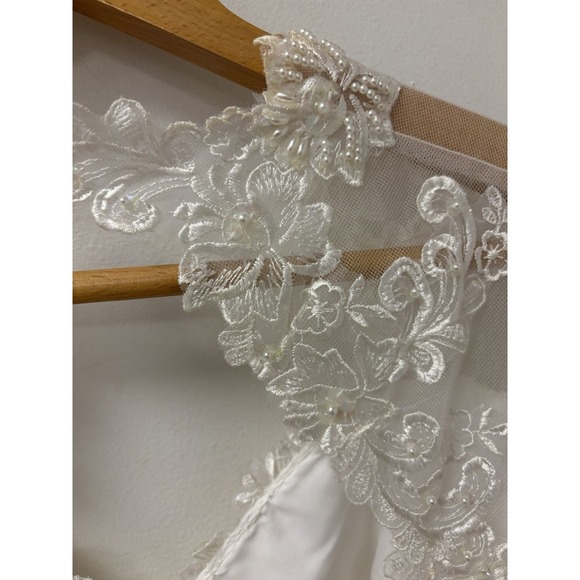 Vtg San Martin Wedding Dress Long Sleeve Train Lace Embroidered Tulle Sz 6/8 - Picture 9 of 16